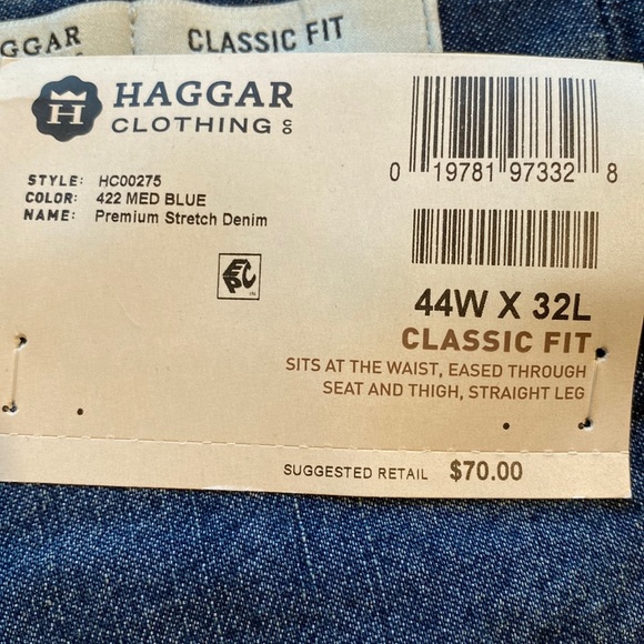 Haggar SZ 44 x 32 Denim Blue Jeans Classic Fit  Stretch Denim New D15 - Picture 5 of 13